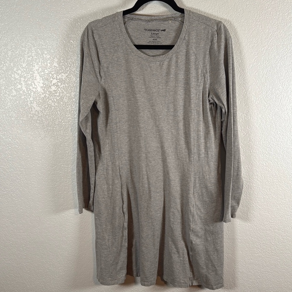 Toad & Co Gray Spacedye Windmere Long Sleeve Organic Cotton Tencel Dress Size L